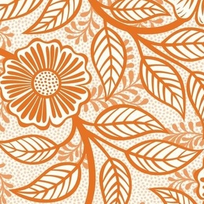 14 Soft Spring- Victorian Floral-Carrot Orange on Off White- Climbing Vine with Flowers- Petal Signature Solids - Bright Orange- Pumpkin- Natural- William Morris Wallpaper- Medium