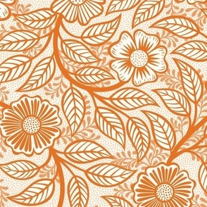 14 Soft Spring- Victorian Floral-Carrot Orange on Off White- Climbing Vine with Flowers- Petal Signature Solids - Bright Orange- Pumpkin- Natural- William Morris Wallpaper- Small