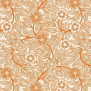 14 Soft Spring- Victorian Floral-Carrot Orange on Off White- Climbing Vine with Flowers- Petal Signature Solids - Bright Orange- Pumpkin- Natural- William Morris Wallpaper- Mini
