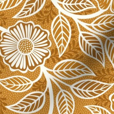 15 Soft Spring- Victorian Floral- Off White on Desert Sun Mustard- Climbing Vine with Flowers- Petal Signature Solids - Earth Tones- Gold- Golden- Ocher- Natural- Medium