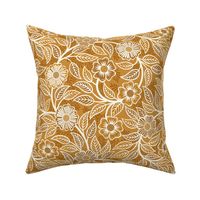 15 Soft Spring- Victorian Floral- Off White on Desert Sun Mustard- Climbing Vine with Flowers- Petal Signature Solids - Earth Tones- Gold- Golden- Ocher- Natural- Small