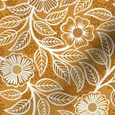 15 Soft Spring- Victorian Floral- Off White on Desert Sun Mustard- Climbing Vine with Flowers- Petal Signature Solids - Earth Tones- Gold- Golden- Ocher- Natural- Small