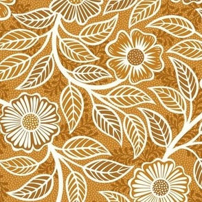 15 Soft Spring- Victorian Floral- Off White on Desert Sun Mustard- Climbing Vine with Flowers- Petal Signature Solids - Earth Tones- Gold- Golden- Ocher- Natural- Small