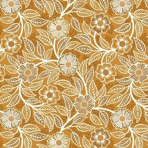 15 Soft Spring- Victorian Floral- Off White on Desert Sun Mustard- Climbing Vine with Flowers- Petal Signature Solids - Earth Tones- Gold- Golden- Ocher- Natural- Mini