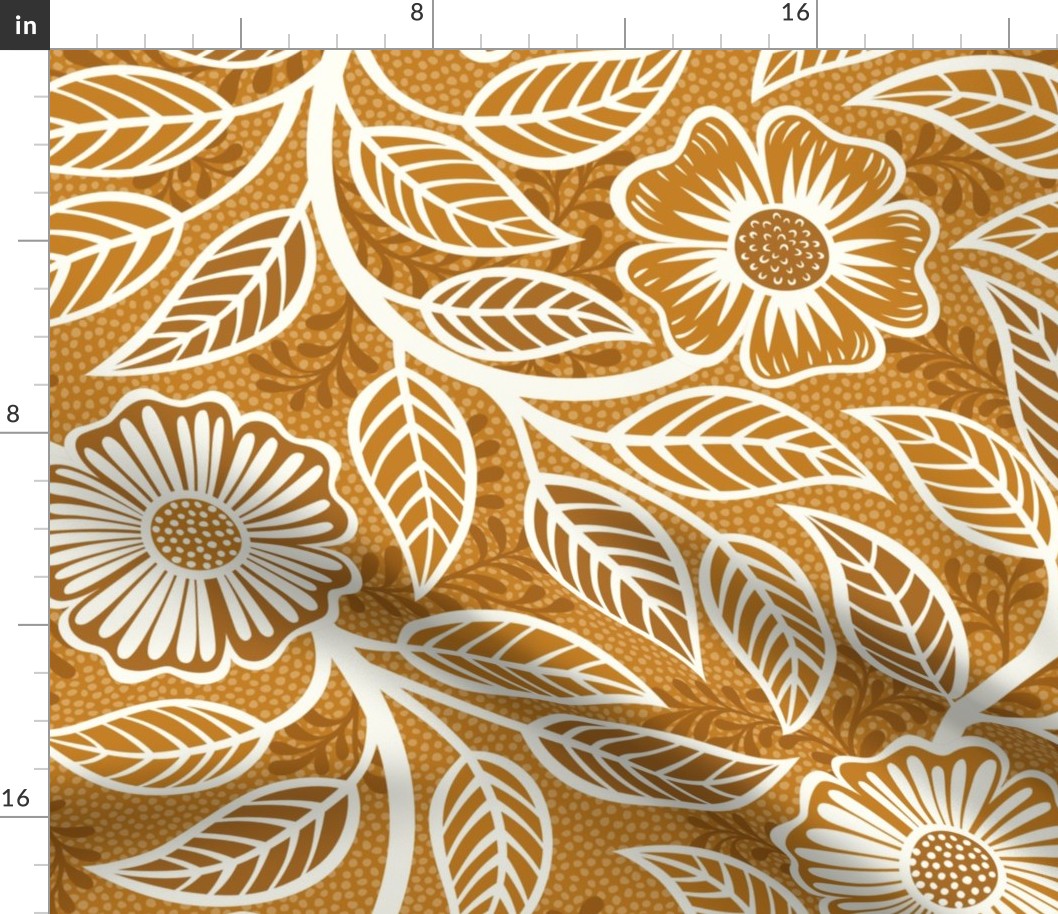 15 Soft Spring- Victorian Floral- Off White on Desert Sun Mustard- Climbing Vine with Flowers- Petal Signature Solids - Earth Tones- Gold- Golden- Ocher- Natural- William Morris Wallpaper- Extra Large