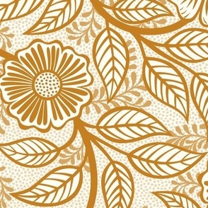 15 Soft Spring- Victorian Floral-Desert Sun Mustard on Off White- Climbing Vine with Flowers- Petal Signature Solids - Earth Tones- Gold- Golden- Ocher- Natural- Medium