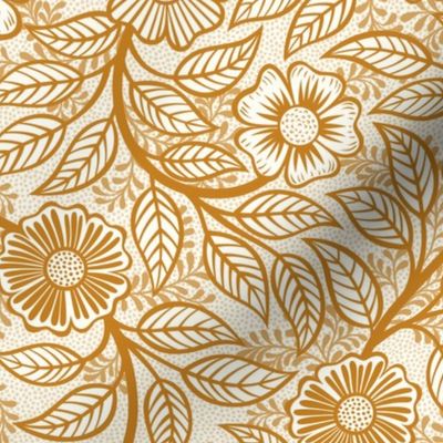 15 Soft Spring- Victorian Floral-Desert Sun Mustard on Off White- Climbing Vine with Flowers- Petal Signature Solids - Earth Tones- Gold- Golden- Ocher- Natural- Small