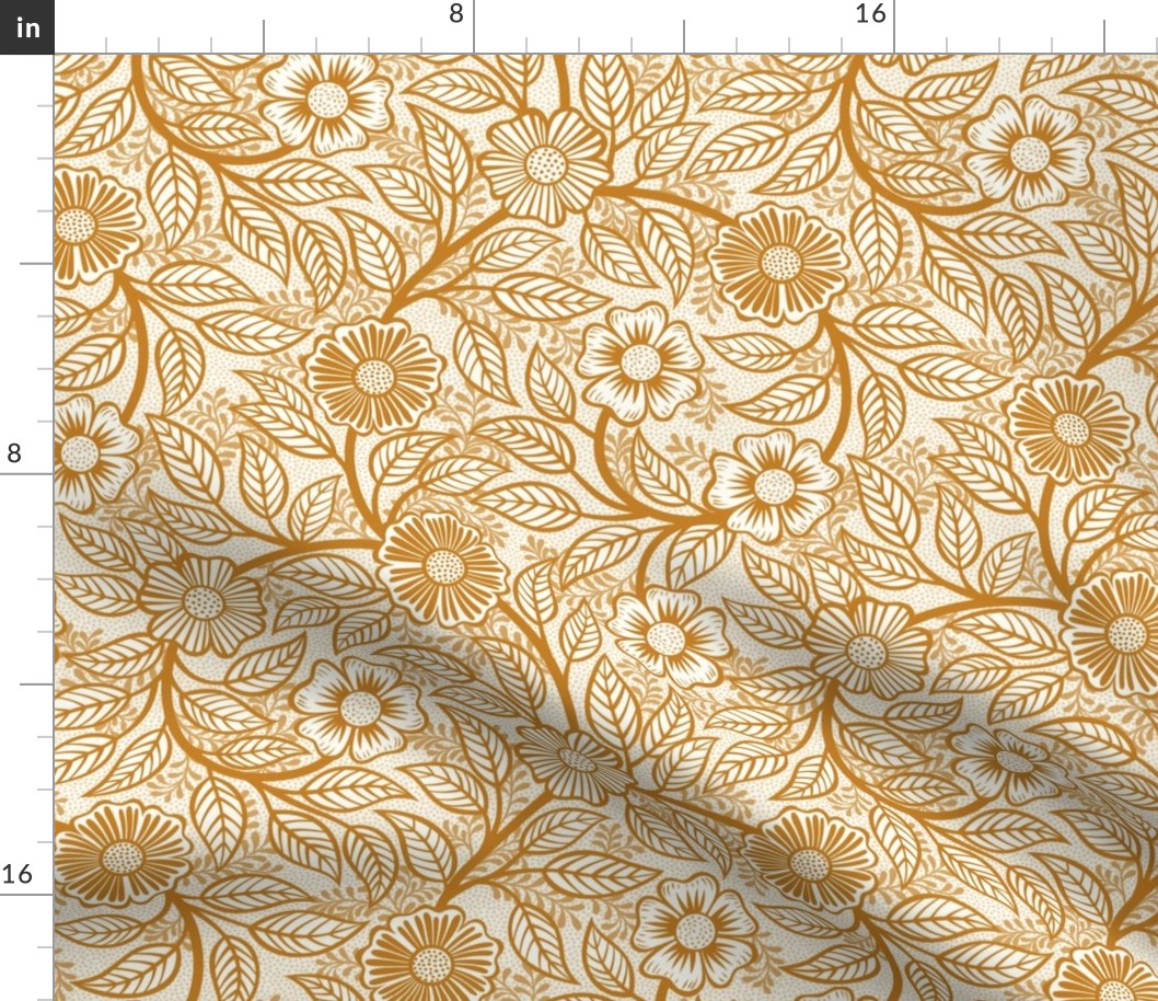 15 Soft Spring- Victorian Floral-Desert Sun Mustard on Off White- Climbing Vine with Flowers- Petal Signature Solids - Earth Tones- Gold- Golden- Ocher- Natural- Small