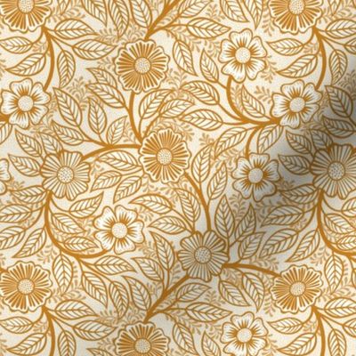 15 Soft Spring- Victorian Floral-Desert Sun Mustard on Off White- Climbing Vine with Flowers- Petal Signature Solids - Earth Tones- Gold- Golden- Ocher- Natural- sMini