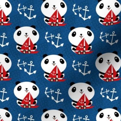 Cute Kawaii Pandas Sailing Boats Anchors 