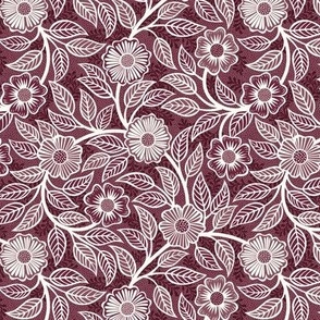 16 Soft Spring- Victorian Floral- Off White on Wine- Climbing Vine with Flowers- Petal Signature Solids - Earth Tones- Burgundy- Dark Red- Natural- William Morris Wallpaper- sMini