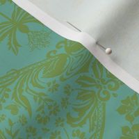 Novelty Damask Statement Print - blue and green.