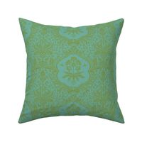 Novelty Damask Statement Print - blue and green.