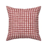 Brick Red Watercolor Gingham - Ditsy Scale - Maroon Oxblood Checkers Buffalo Plaid Checkers Picnic