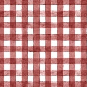 Brick Red Watercolor Gingham - Ditsy Scale - Maroon Oxblood Checkers Buffalo Plaid Checkers Picnic