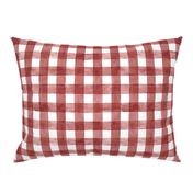 Brick Red Watercolor Gingham - Medium Scale - Maroon Oxblood Checkers Buffalo Plaid Checkers Picnic