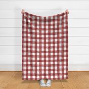 Brick Red Watercolor Gingham - Large Scale - Maroon Oxblood Checkers Buffalo Plaid Checkers Picnic