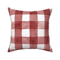 Brick Red Watercolor Gingham - Large Scale - Maroon Oxblood Checkers Buffalo Plaid Checkers Picnic