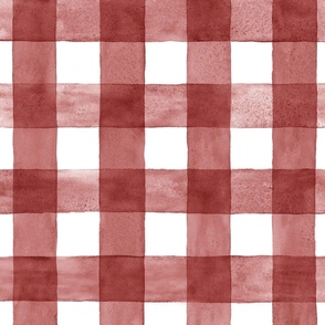 Brick Red Watercolor Gingham - Large Scale - Maroon Oxblood Checkers Buffalo Plaid Checkers Picnic