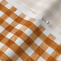 Burnt Orange Watercolor Gingham - Ditsy Scale -  Marmalade or Bronze Orange Checkers Buffalo Plaid Checkers