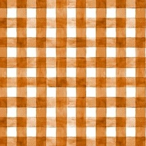 Burnt Orange Watercolor Gingham - Ditsy Scale -  Marmalade or Bronze Orange Checkers Buffalo Plaid Checkers