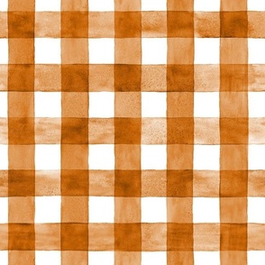 Burnt Orange Watercolor Gingham - Medium Scale -  Marmalade or Bronze Orange Checkers Buffalo Plaid Checkers