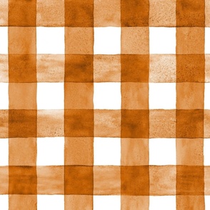 Burnt Orange Watercolor Gingham - Large Scale -  Marmalade or Bronze Orange Checkers Buffalo Plaid Checkers