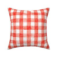 Bright Red Watercolor Gingham - Medium Scale -  Scarlet Vermilion Perylene Red Checkers Buffalo Plaid Checkers