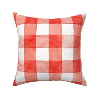Bright Red Watercolor Gingham - Large Scale -  Scarlet Vermilion Perylene Red Checkers Buffalo Plaid Checkers