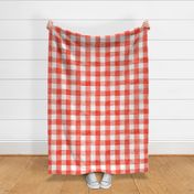 Bright Red Watercolor Gingham - Large Scale -  Scarlet Vermilion Perylene Red Checkers Buffalo Plaid Checkers