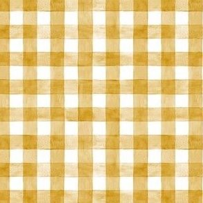 Mustard Yellow Watercolor Gingham - DitsyScale -  Honey Yellow Goldenrod Checkers Buffalo Plaid Checkers