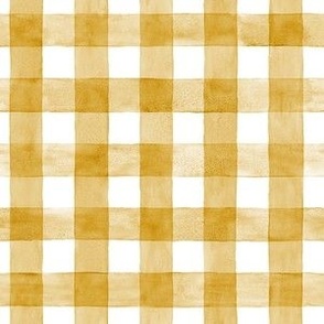 Mustard Yellow Watercolor Gingham - Small Scale -  Honey Yellow Goldenrod Checkers Buffalo Plaid Checkers