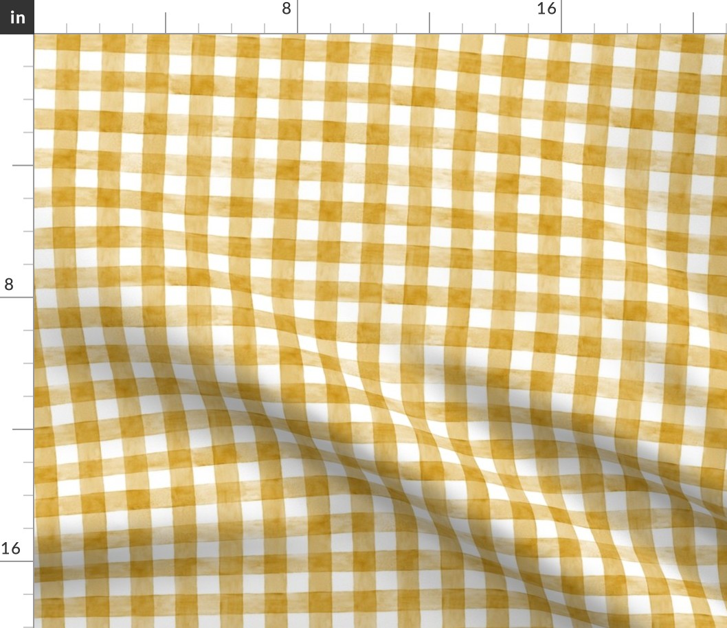 Mustard Yellow Watercolor Gingham - Small Scale -  Honey Yellow Goldenrod Checkers Buffalo Plaid Checkers