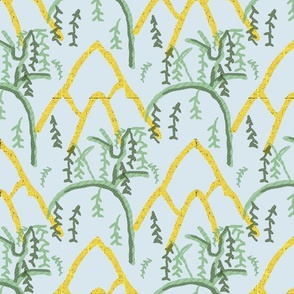 Willow Trees Mountains green gold_blue