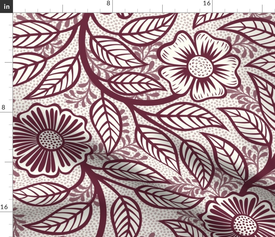 16 Soft Spring- Victorian Floral- Wine on Off White- Climbing Vine with Flowers- Petal Signature Solids - Earth Tones- Burgundy- Dark Red- Natural- William Morris Wallpaper- Extra Large
