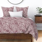 16 Soft Spring- Victorian Floral- Wine on Off White- Climbing Vine with Flowers- Petal Signature Solids - Earth Tones- Burgundy- Dark Red- Natural- William Morris Wallpaper- Large