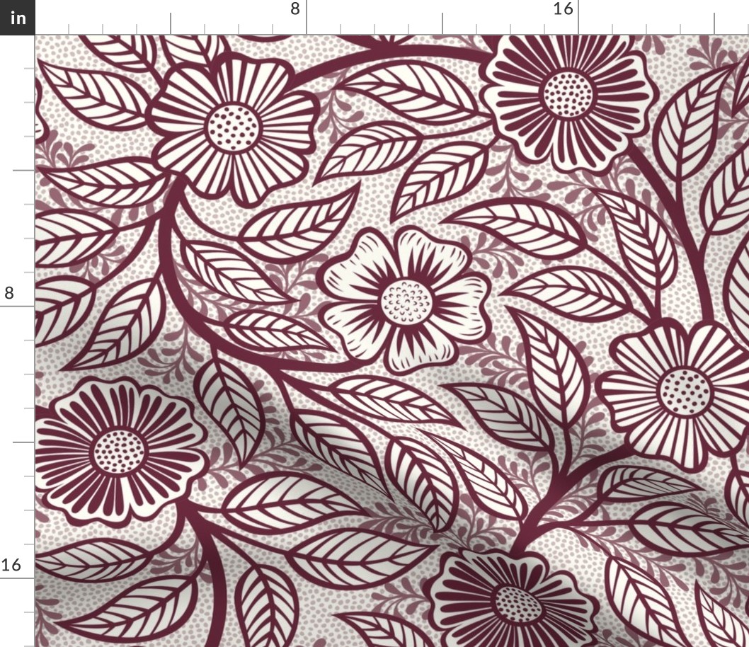 16 Soft Spring- Victorian Floral- Wine on Off White- Climbing Vine with Flowers- Petal Signature Solids - Earth Tones- Burgundy- Dark Red- Natural- William Morris Wallpaper- Large