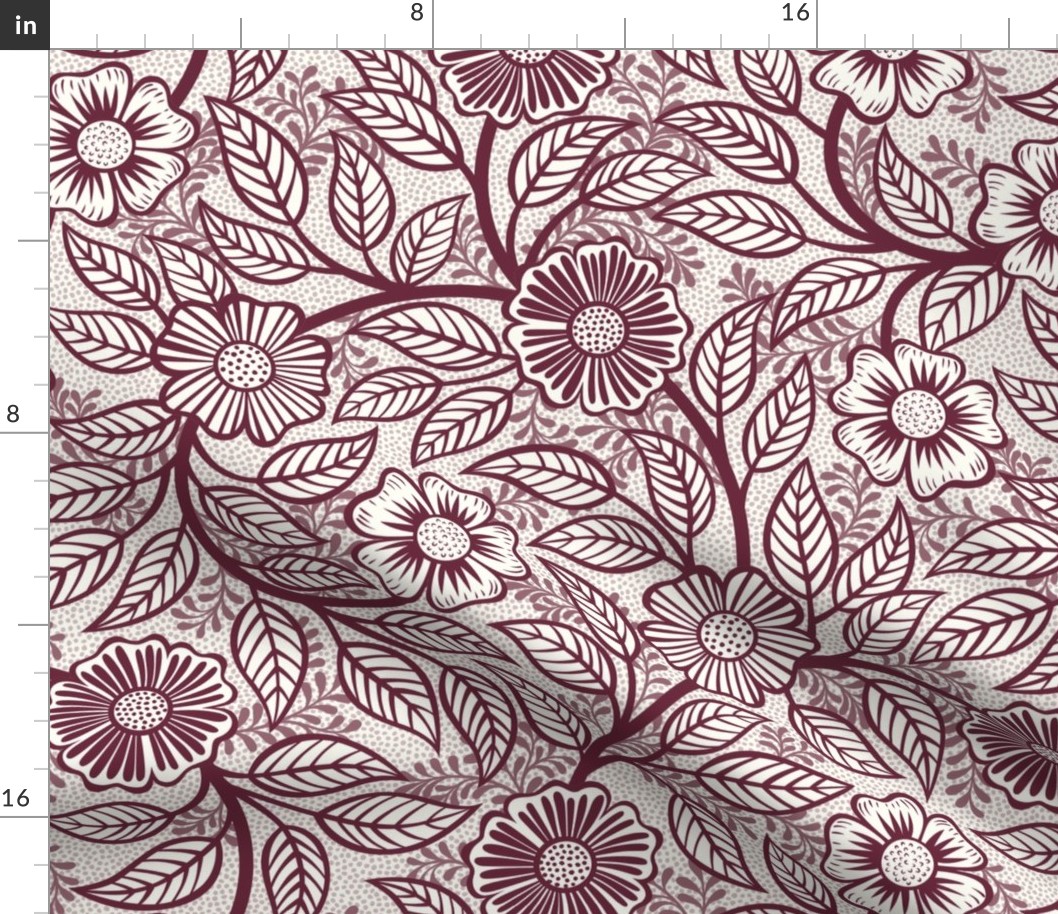 16 Soft Spring- Victorian Floral- Wine on Off White- Climbing Vine with Flowers- Petal Signature Solids - Earth Tones- Burgundy- Dark Red- Natural- William Morris Wallpaper- Medium