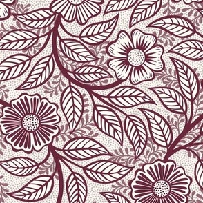 16 Soft Spring- Victorian Floral- Wine on Off White- Climbing Vine with Flowers- Petal Signature Solids - Earth Tones- Burgundy- Dark Red- Natural- William Morris Wallpaper- Small