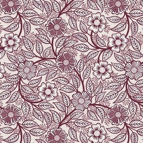 16 Soft Spring- Victorian Floral- Wine on Off White- Climbing Vine with Flowers- Petal Signature Solids - Earth Tones- Burgundy- Dark Red- Natural- William Morris Wallpaper- sMini