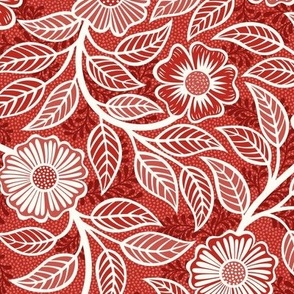 17 Soft Spring- Victorian Floral- Off White on Poppy Red- Climbing Vine with Flowers- Petal Signature Solids - Victorian Christmas- Hollidays- Natural- William Morris Wallpaper- Small