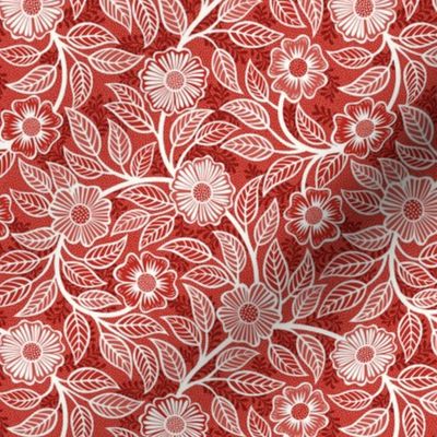 17 Soft Spring- Victorian Floral- Off White on Poppy Red- Climbing Vine with Flowers- Petal Signature Solids - Victorian Christmas- Hollidays- Natural- William Morris Wallpaper- sMini