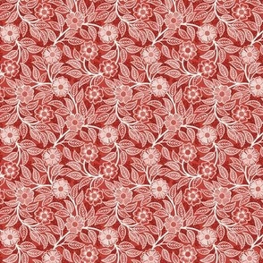 17 Soft Spring- Victorian Floral- Off White on Poppy Red- Climbing Vine with Flowers- Petal Signature Solids - Victorian Christmas- Hollidays- Natural- William Morris Wallpaper- ssMicro