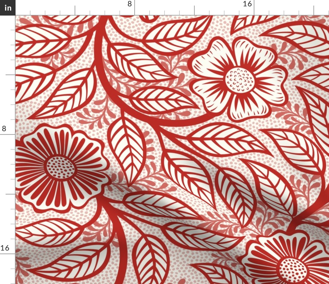 17 Soft Spring- Victorian Floral- Poppy Red on Off White- Climbing Vine with Flowers- Petal Signature Solids - Victorian Christmas- Hollidays- Natural- William Morris Wallpaper- Extra Large