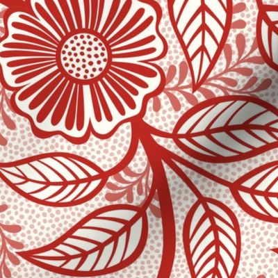 17 Soft Spring- Victorian Floral- Poppy Red on Off White- Climbing Vine with Flowers- Petal Signature Solids - Victorian Christmas- Hollidays- Natural- William Morris Wallpaper- Large