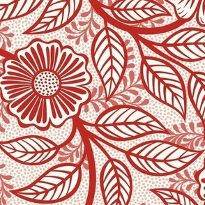 17 Soft Spring- Victorian Floral- Poppy Red on Off White- Climbing Vine with Flowers- Petal Signature Solids - Victorian Christmas- Holidays- Natural- William Morris Wallpaper- Medium