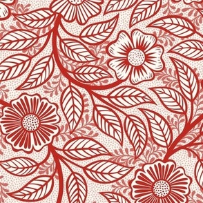 17 Soft Spring- Victorian Floral- Poppy Red on Off White- Climbing Vine with Flowers- Petal Signature Solids - Victorian Christmas- Holidays- Natural- William Morris Wallpaper- Small
