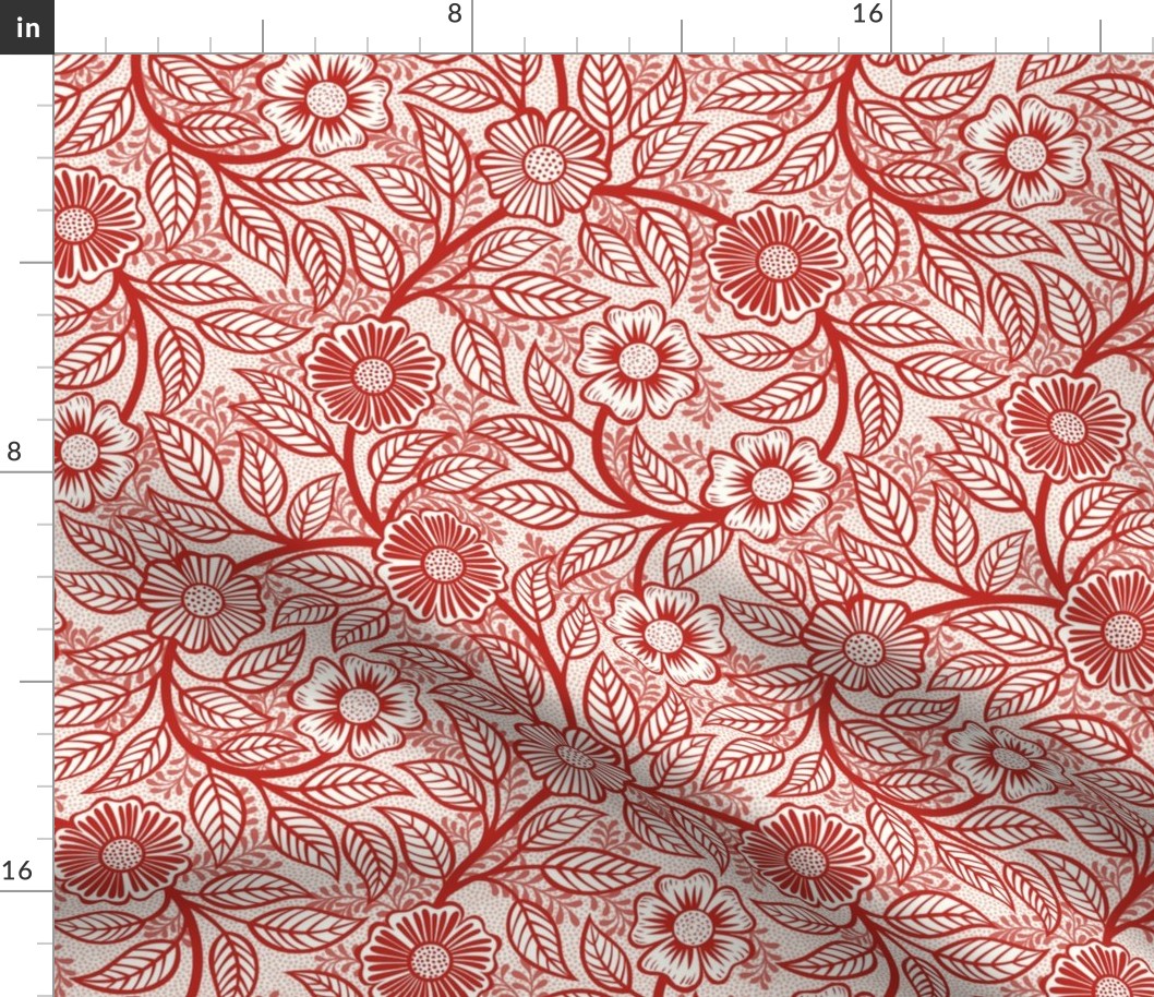 17 Soft Spring- Victorian Floral- Poppy Red on Off White- Climbing Vine with Flowers- Petal Signature Solids - Victorian Christmas- Holidays- Natural- William Morris Wallpaper- Small
