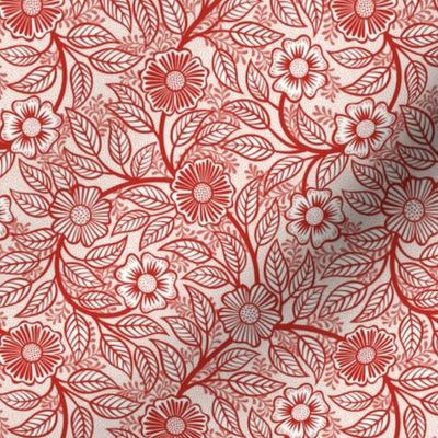 17 Soft Spring- Victorian Floral- Poppy Red on Off White- Climbing Vine with Flowers- Petal Signature Solids - Victorian Christmas- Holidays- Natural- William Morris Wallpaper- Mini