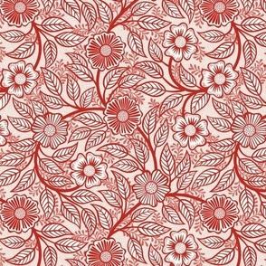 17 Soft Spring- Victorian Floral- Poppy Red on Off White- Climbing Vine with Flowers- Petal Signature Solids - Victorian Christmas- Holidays- Natural- William Morris Wallpaper- Mini